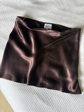 SNDYS x REVOLVE Cassis Skirt Satin Mini Skirt Chocolate Brown Medium